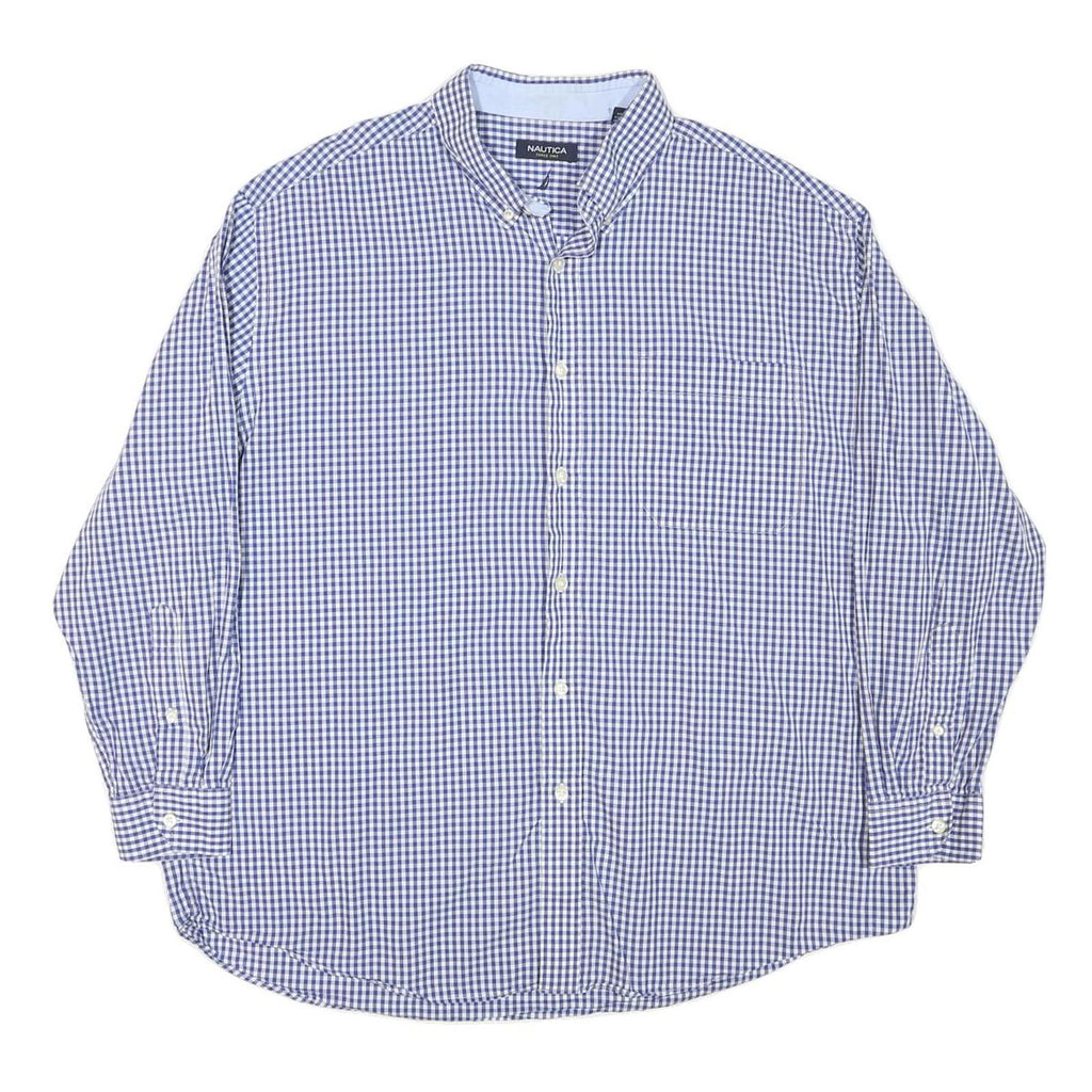 NAUTICA Mens Blue Check Shirt XL Cotton Blend Classic Fit Casual Button Down
