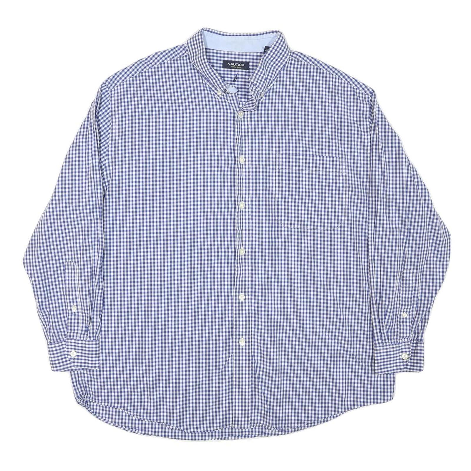 NAUTICA Mens Blue Check Shirt XL Cotton Blend Classic Fit Casual Button Down