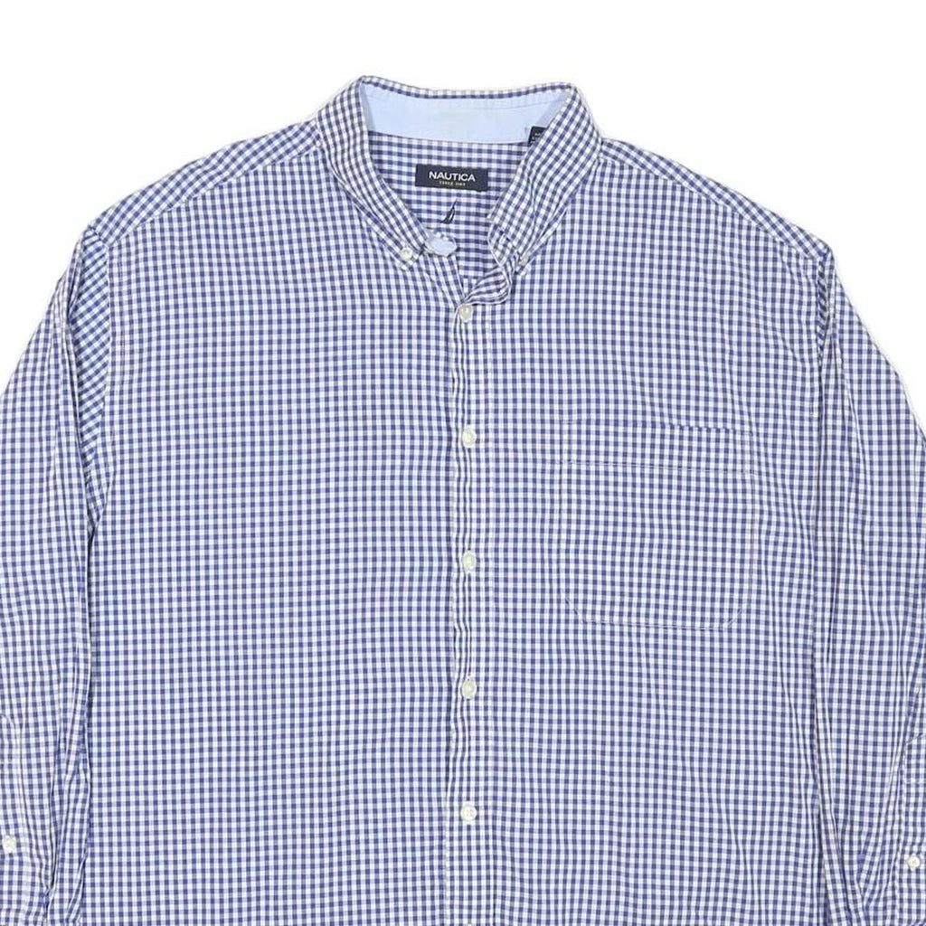 NAUTICA Mens Blue Check Shirt XL Cotton Blend Classic Fit Casual Button Down