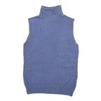 BASIC Womens Blue Plain Sleeveless Roll Neck Cotton Blend Jumper M Soft Knit
