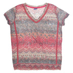 CECIL Sheer Womens Printed Top Red V-Neck Crazy Pattern M