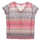 CECIL Sheer Womens Printed Top Red V-Neck Crazy Pattern M