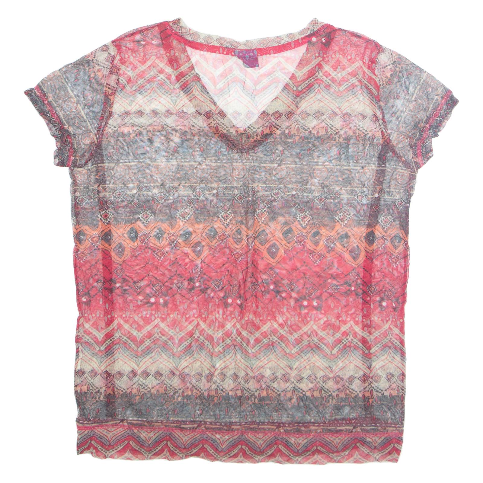 CECIL Sheer Womens Printed Top Red V-Neck Crazy Pattern M