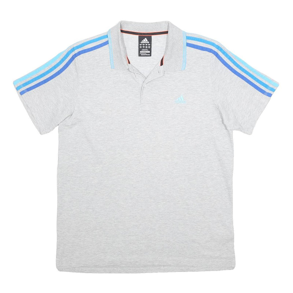 ADIDAS Mens Grey & Blue Striped Short Sleeve Polo Shirt L ClimaLite