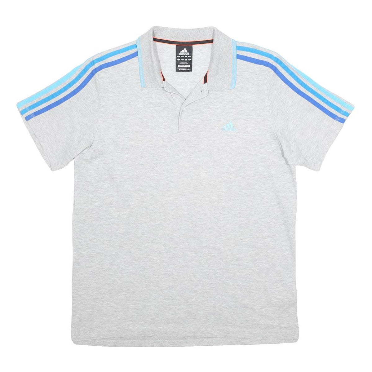 ADIDAS Mens Grey & Blue Striped Short Sleeve Polo Shirt L ClimaLite