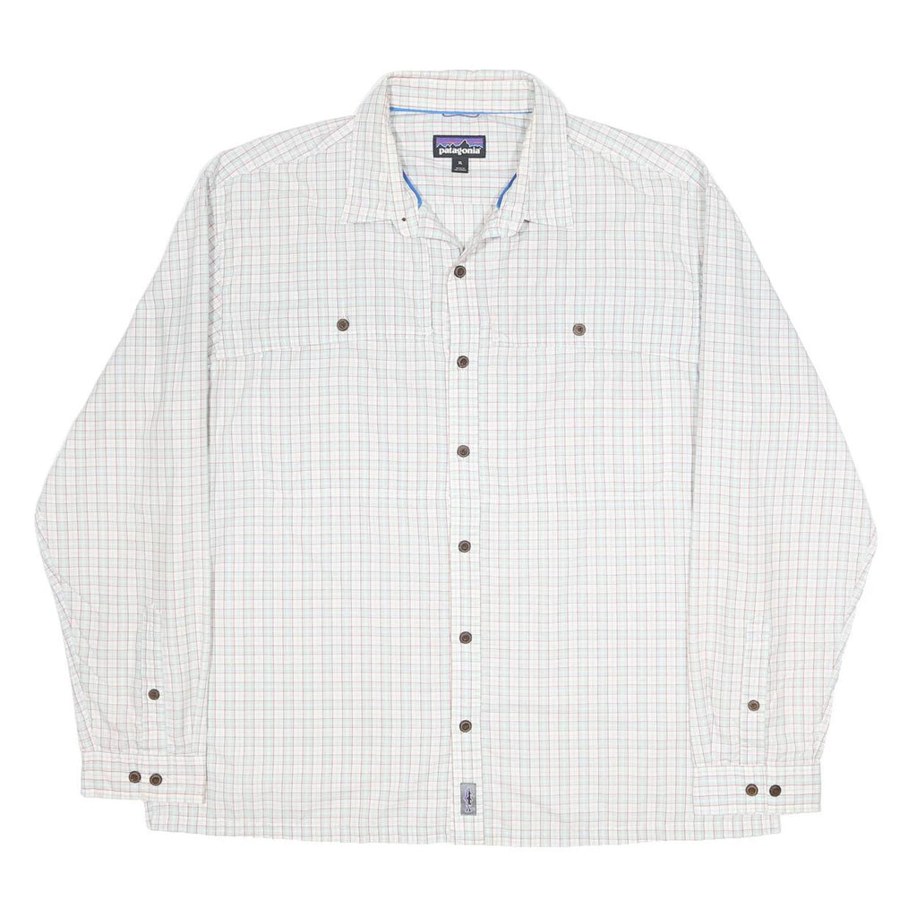PATAGONIA Mens White & Red Checked Shirt XL Cotton Blend Casual Long Sleeve