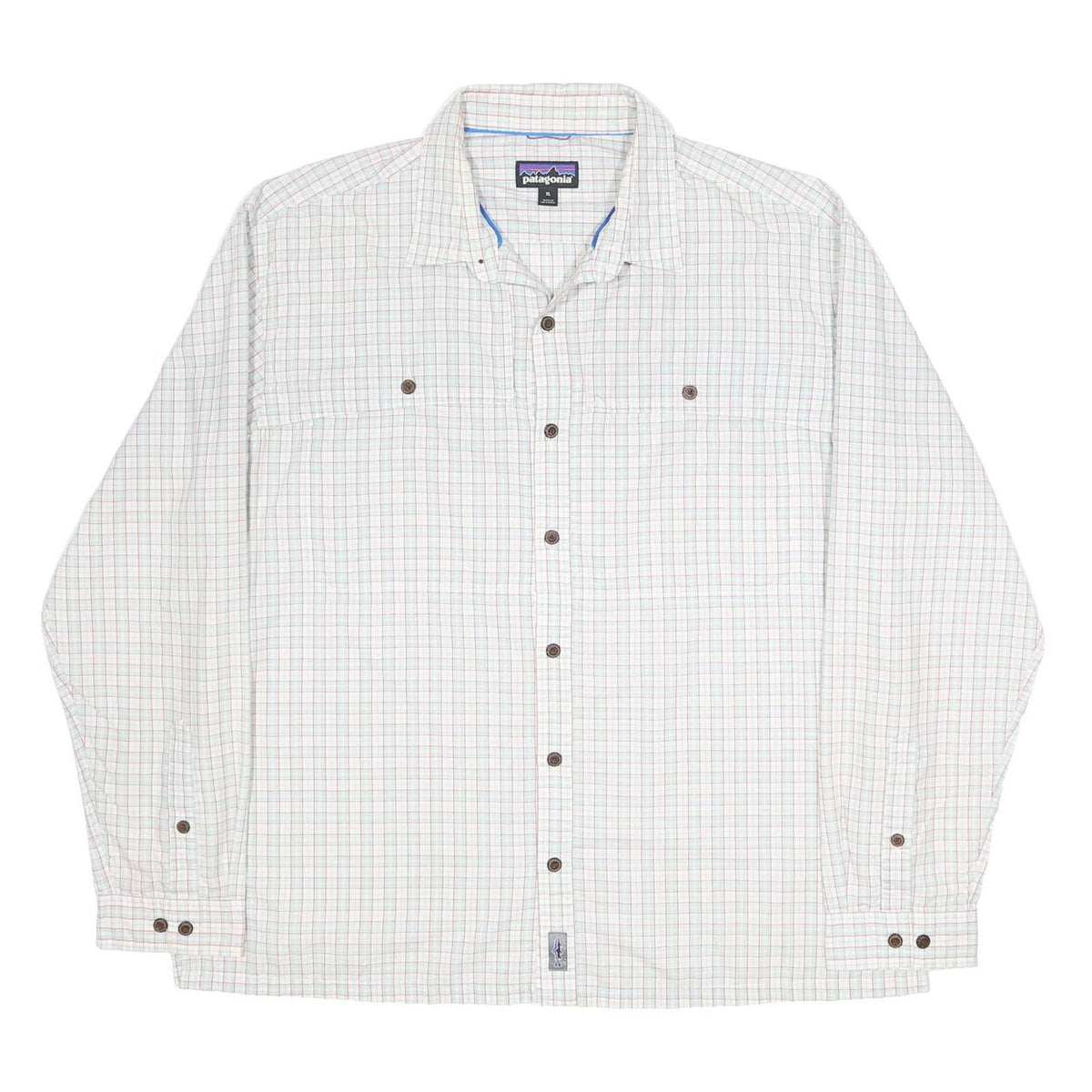 PATAGONIA Mens White & Red Checked Shirt XL Cotton Blend Casual Long Sleeve