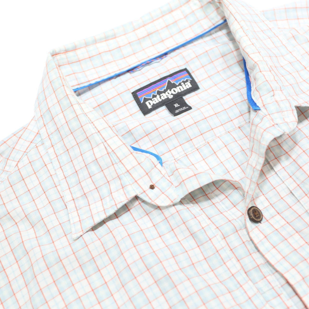 PATAGONIA Mens White & Red Checked Shirt XL Cotton Blend Casual Long Sleeve