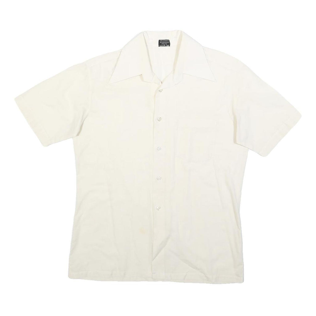 HALEMAN Mens Cream Shirt Cotton Blend M Button Front Casual Style