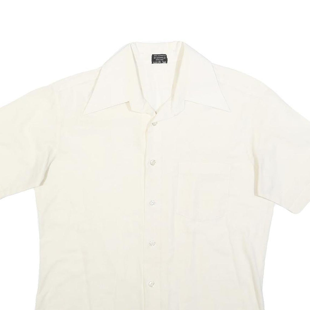 HALEMAN Mens Cream Shirt Cotton Blend M Button Front Casual Style