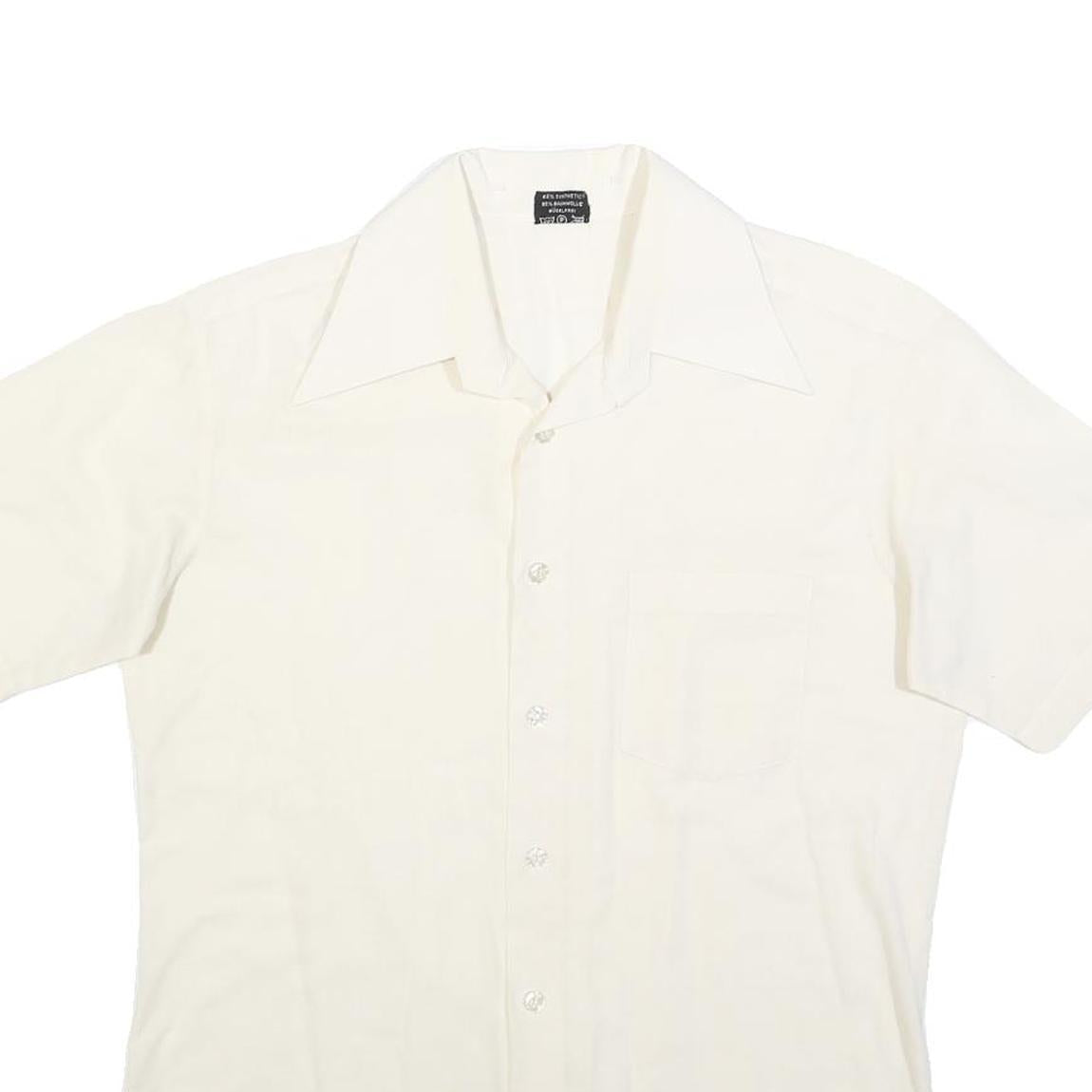 HALEMAN Mens Cream Shirt Cotton Blend M Button Front Casual Style