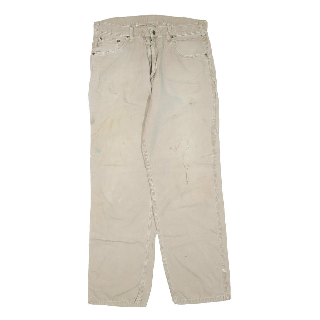 CARHARTT Mens Regular Beige Cotton Blend Zip Trousers W38 L36 Workwear Durable
