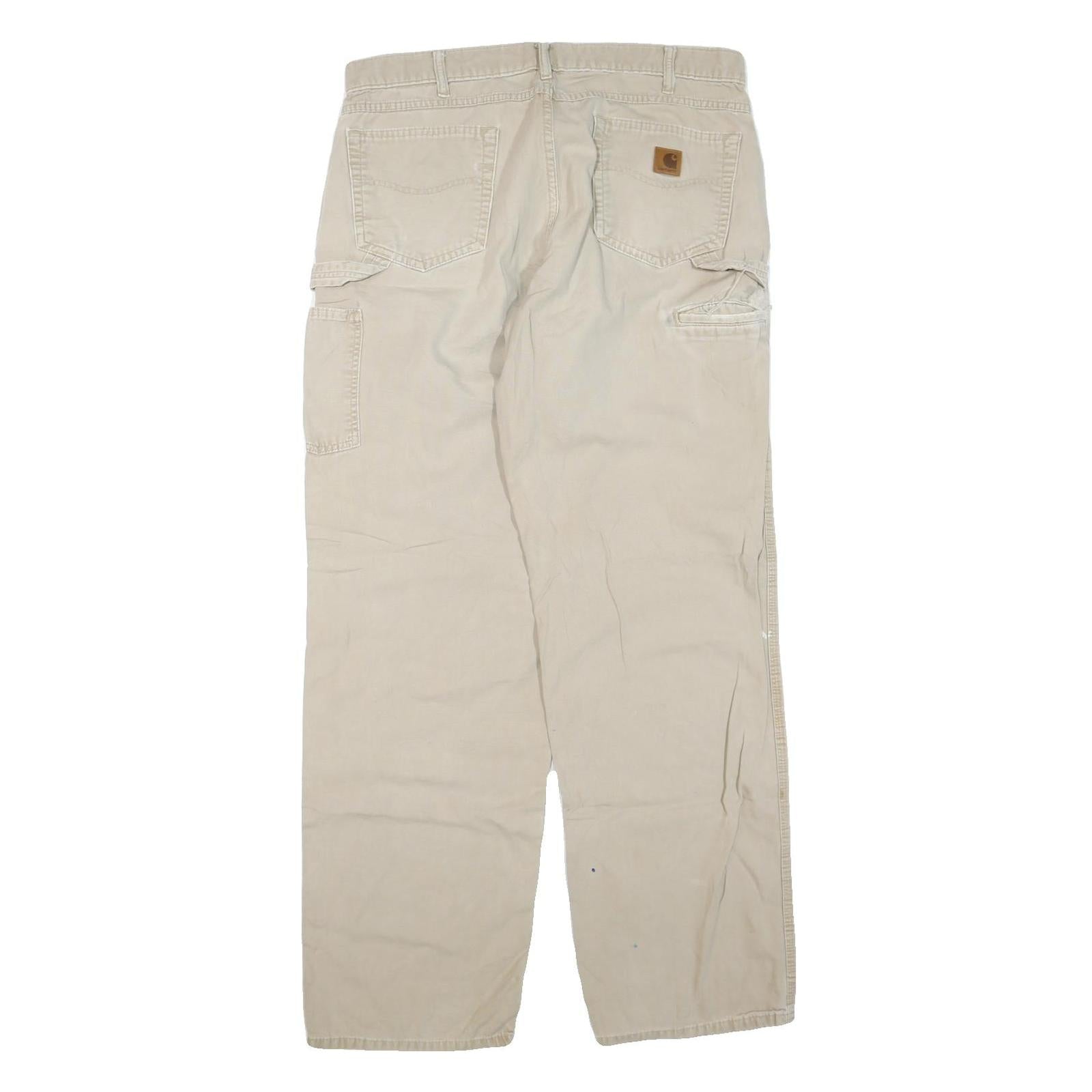 CARHARTT Mens Regular Beige Cotton Blend Zip Trousers W38 L36 Workwear Durable