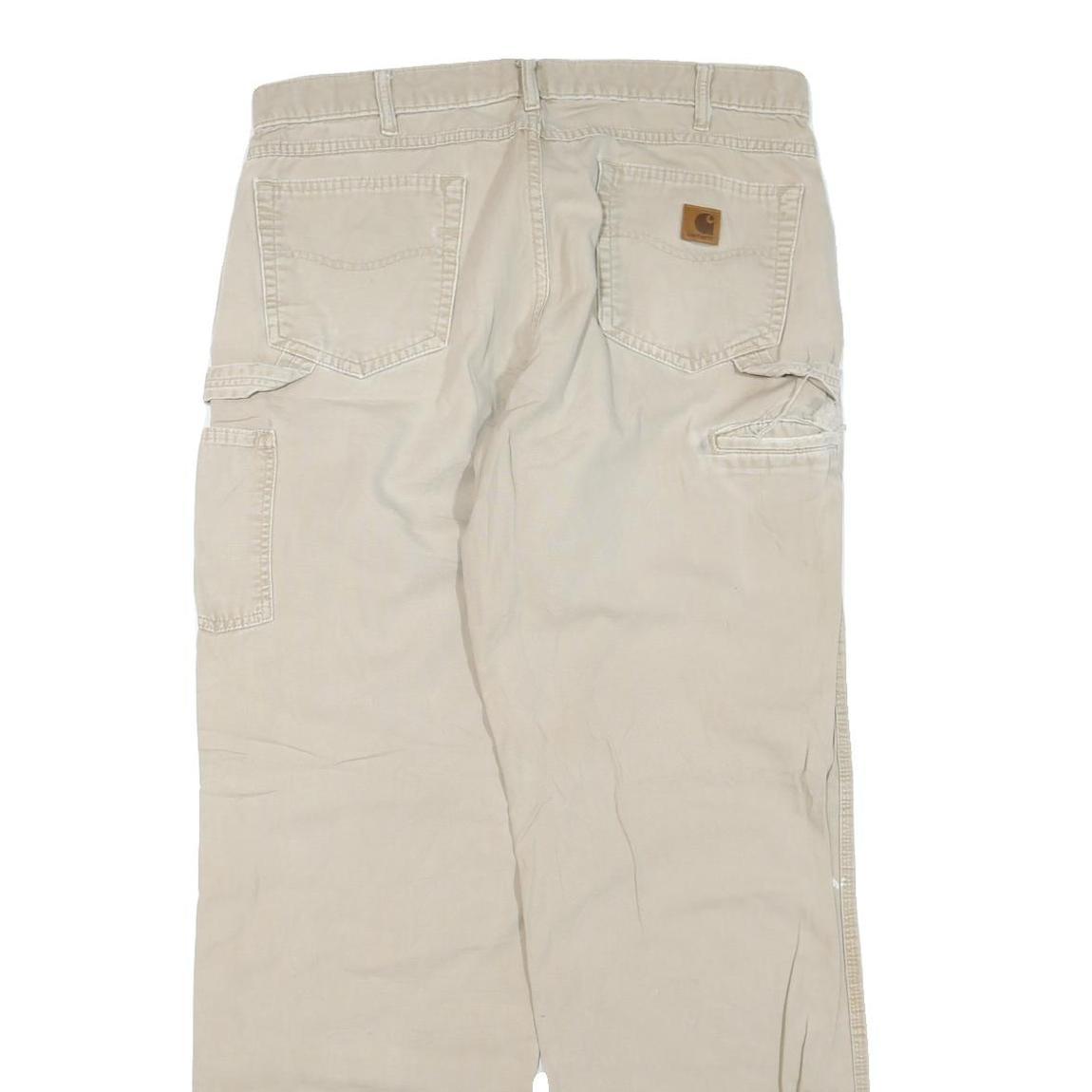CARHARTT Mens Regular Beige Cotton Blend Zip Trousers W38 L36 Workwear Durable