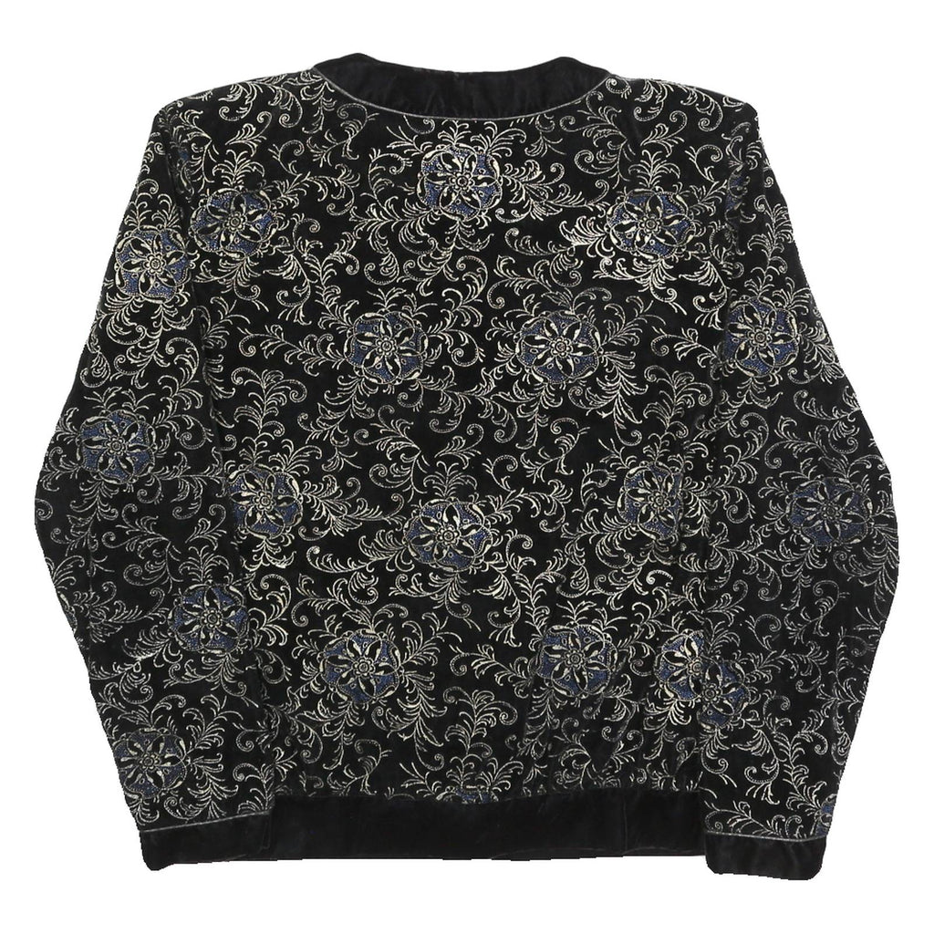 YESSICA Womens Black & Silver Floral Pattern Button Jacket M Polyester Velvet