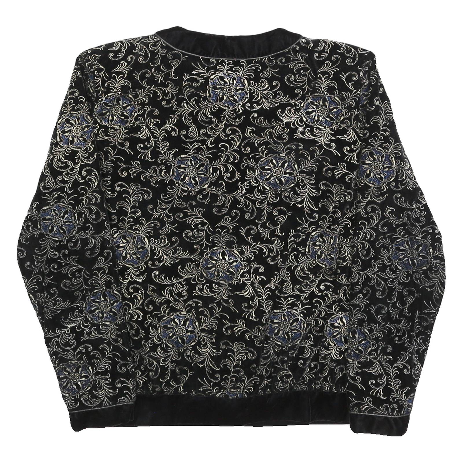 YESSICA Womens Black & Silver Floral Pattern Button Jacket M Polyester Velvet