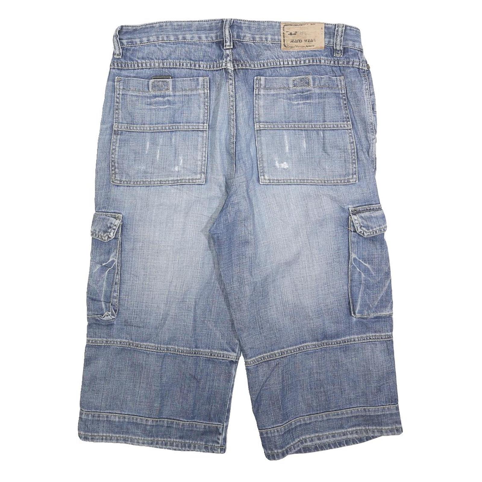 JEANS WEAR Mens Blue Denim Cargo Shorts M W34 Casual Cotton Blend