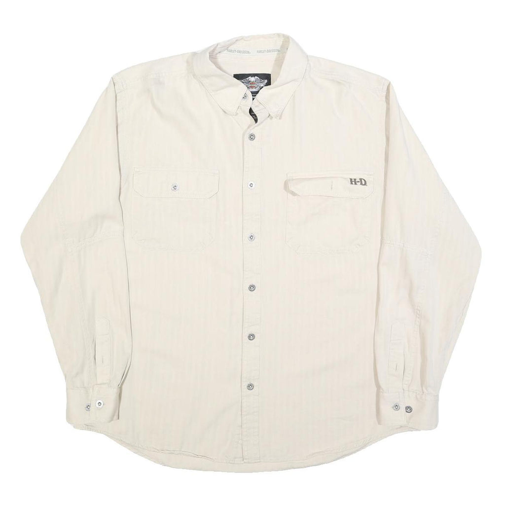 HARLEY DAVIDSON Mens White Cotton Blend Shirt XL Button Down Long Sleeve Casual