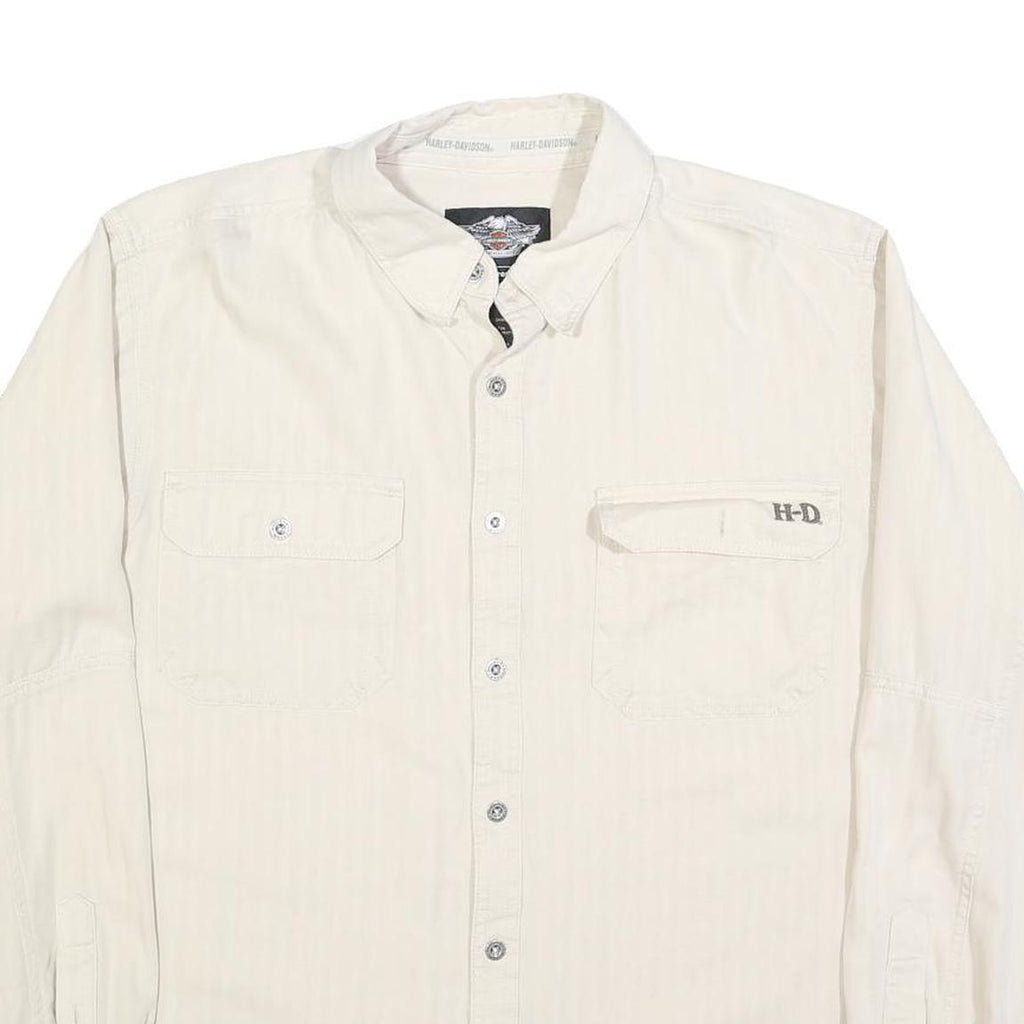 HARLEY DAVIDSON Mens White Cotton Blend Shirt XL Button Down Long Sleeve Casual