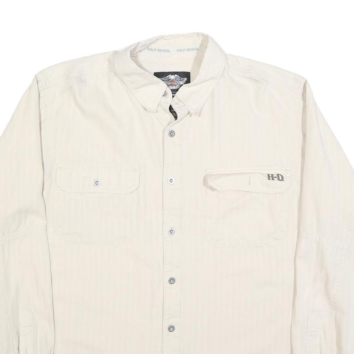 HARLEY DAVIDSON Mens White Cotton Blend Shirt XL Button Down Long Sleeve Casual