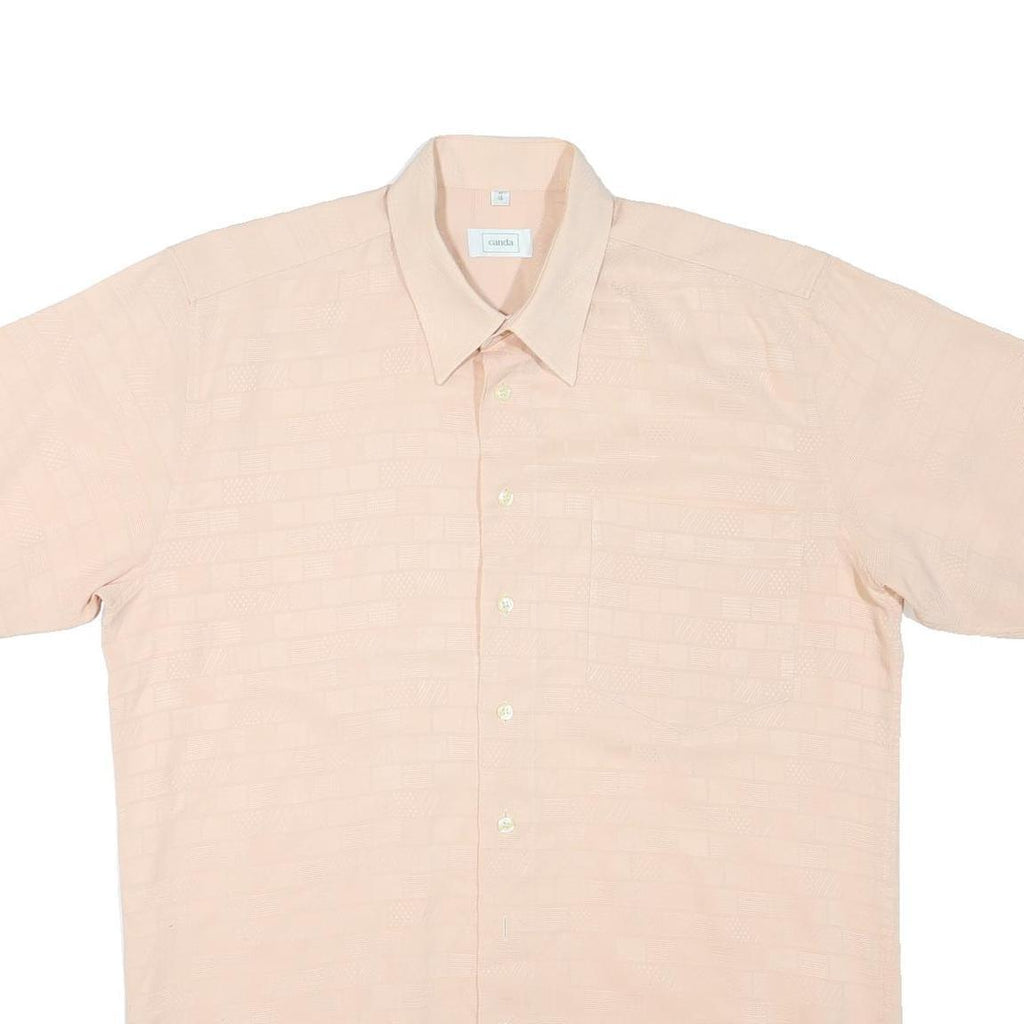 CANDA Mens Beige Short Sleeve Shirt L Cotton Blend Classic Fit Casual