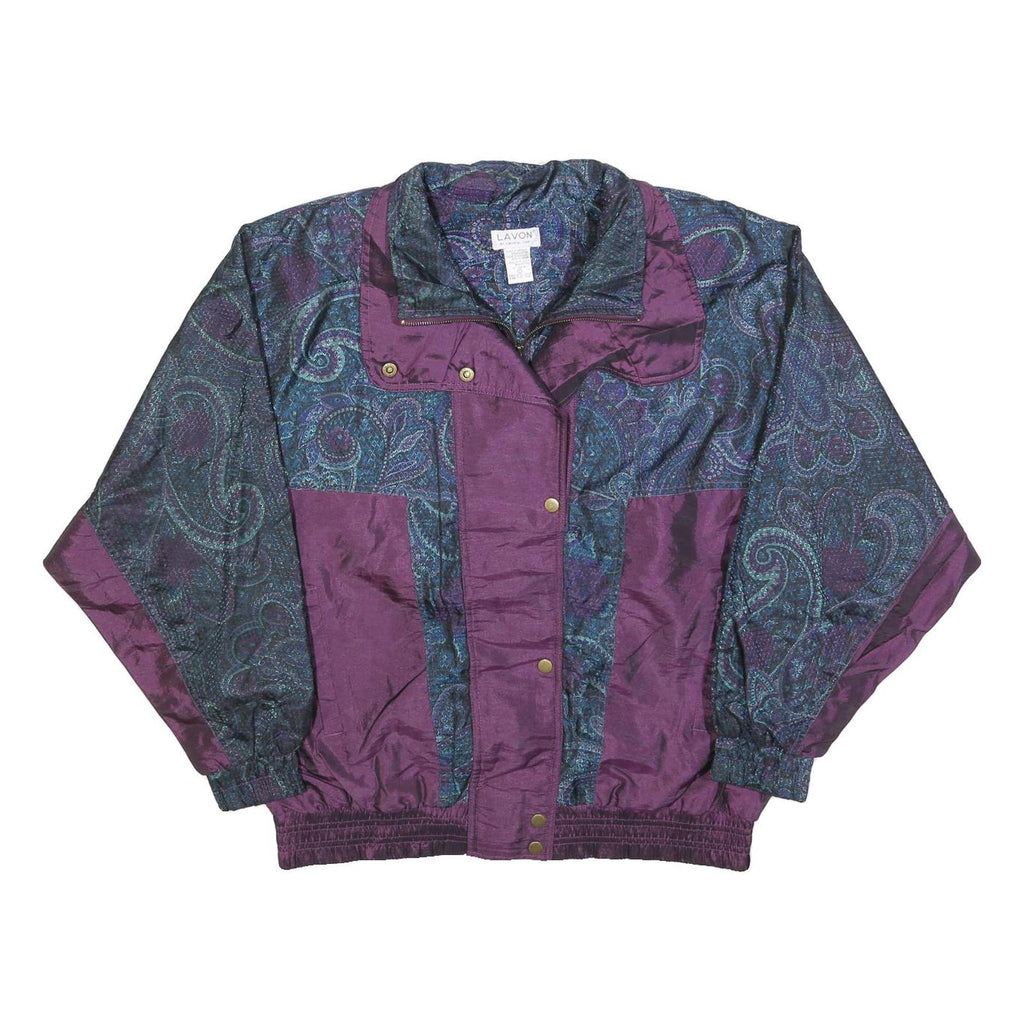 LAVON Womens Purple Blue Paisley Jacket L Polyester Blend Zip Casual Patterned