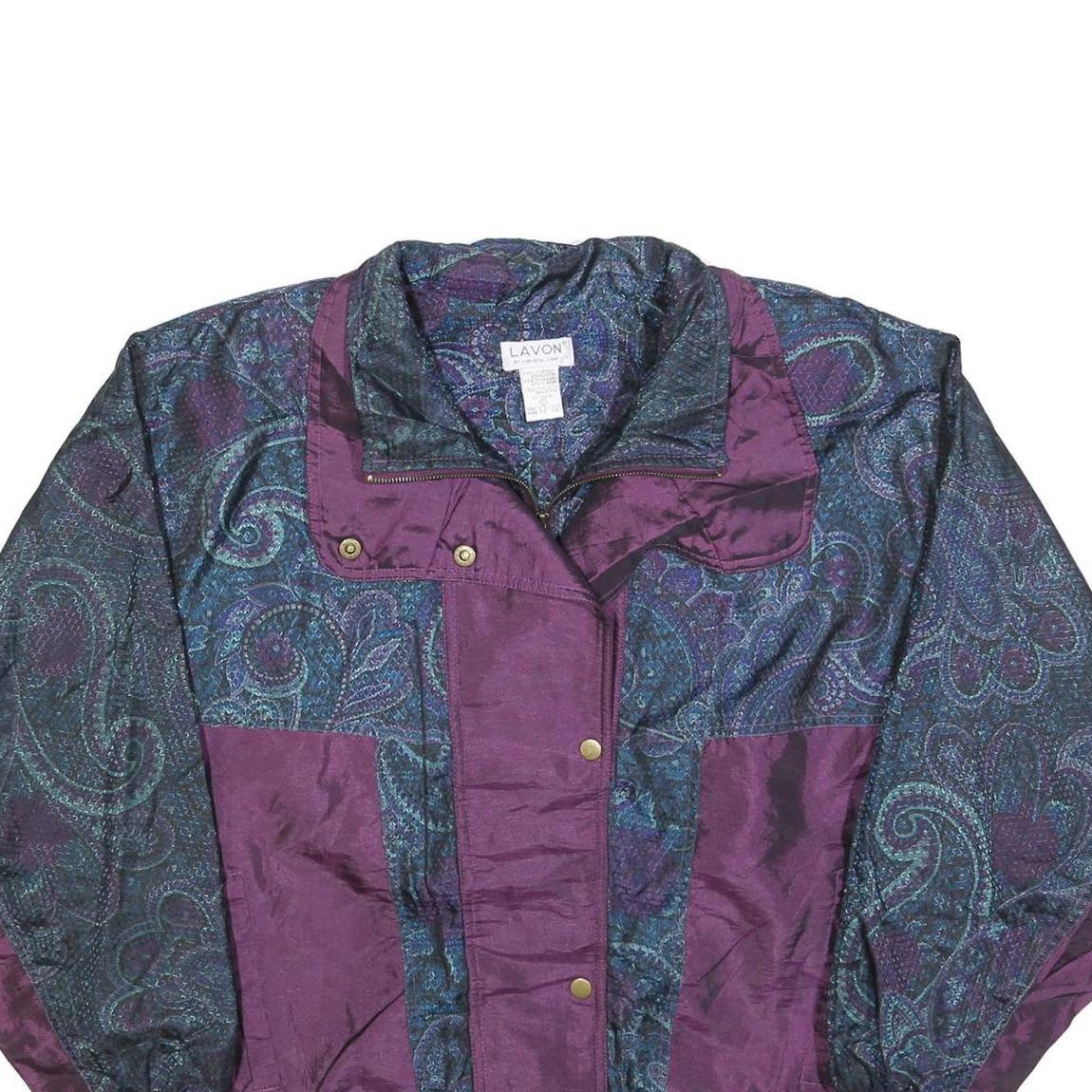 LAVON Womens Purple Blue Paisley Jacket L Polyester Blend Zip Casual Patterned