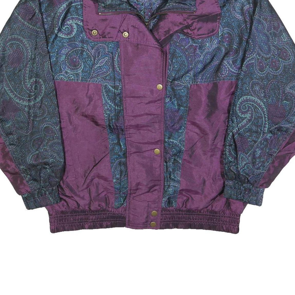 LAVON Womens Purple Blue Paisley Jacket L Polyester Blend Zip Casual Patterned