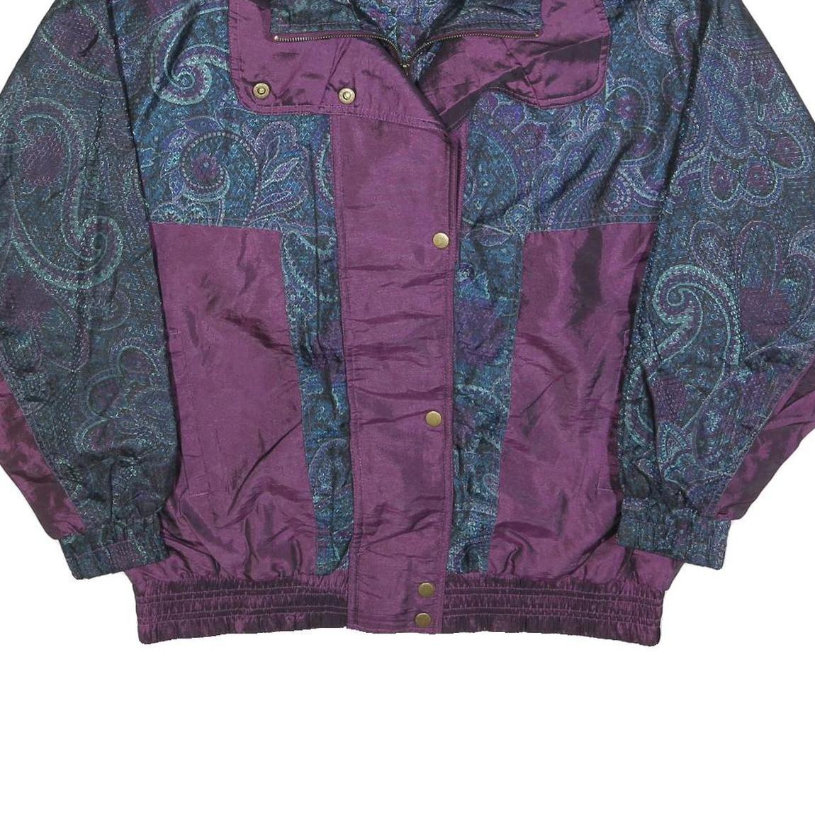 LAVON Womens Purple Blue Paisley Jacket L Polyester Blend Zip Casual Patterned