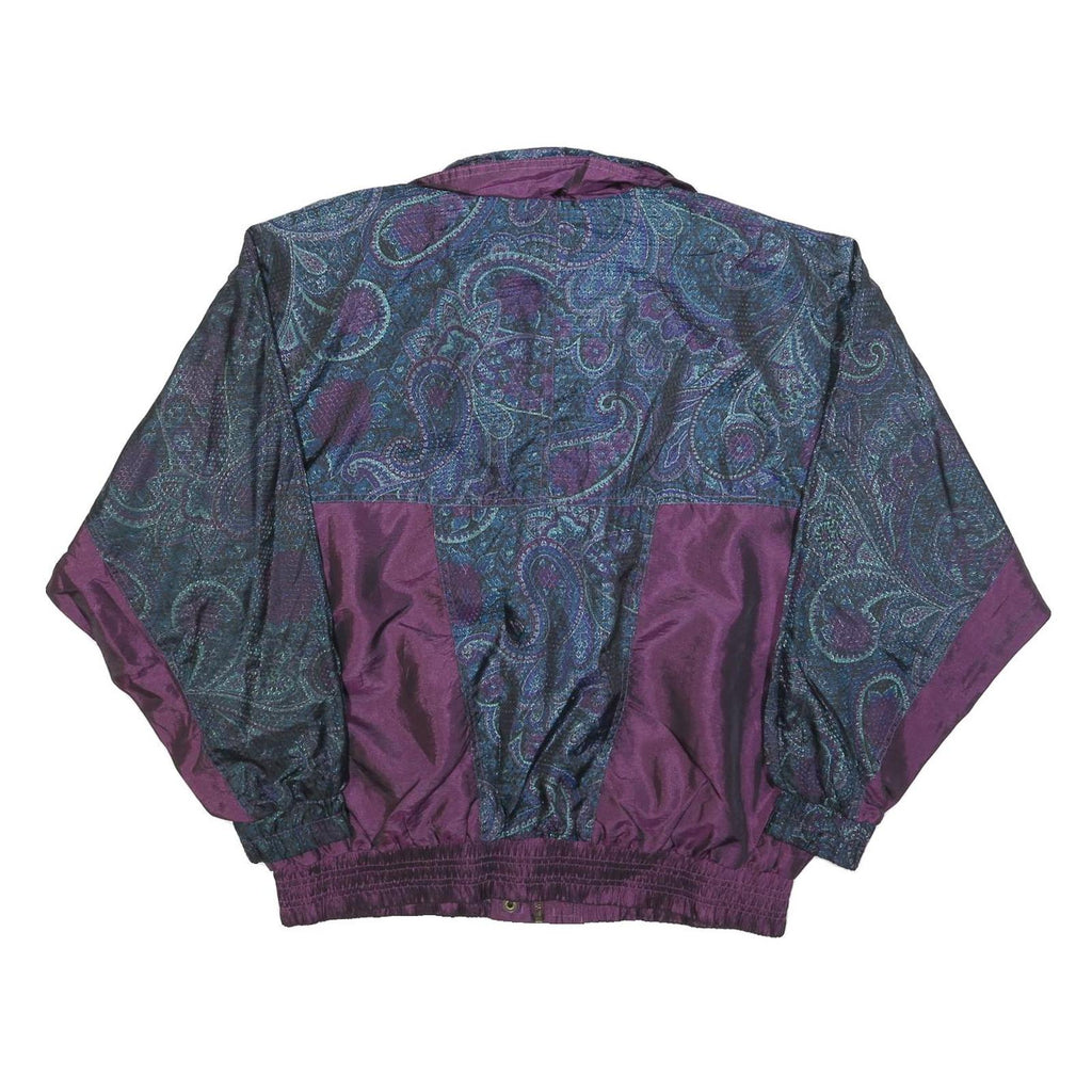 LAVON Womens Purple Blue Paisley Jacket L Polyester Blend Zip Casual Patterned