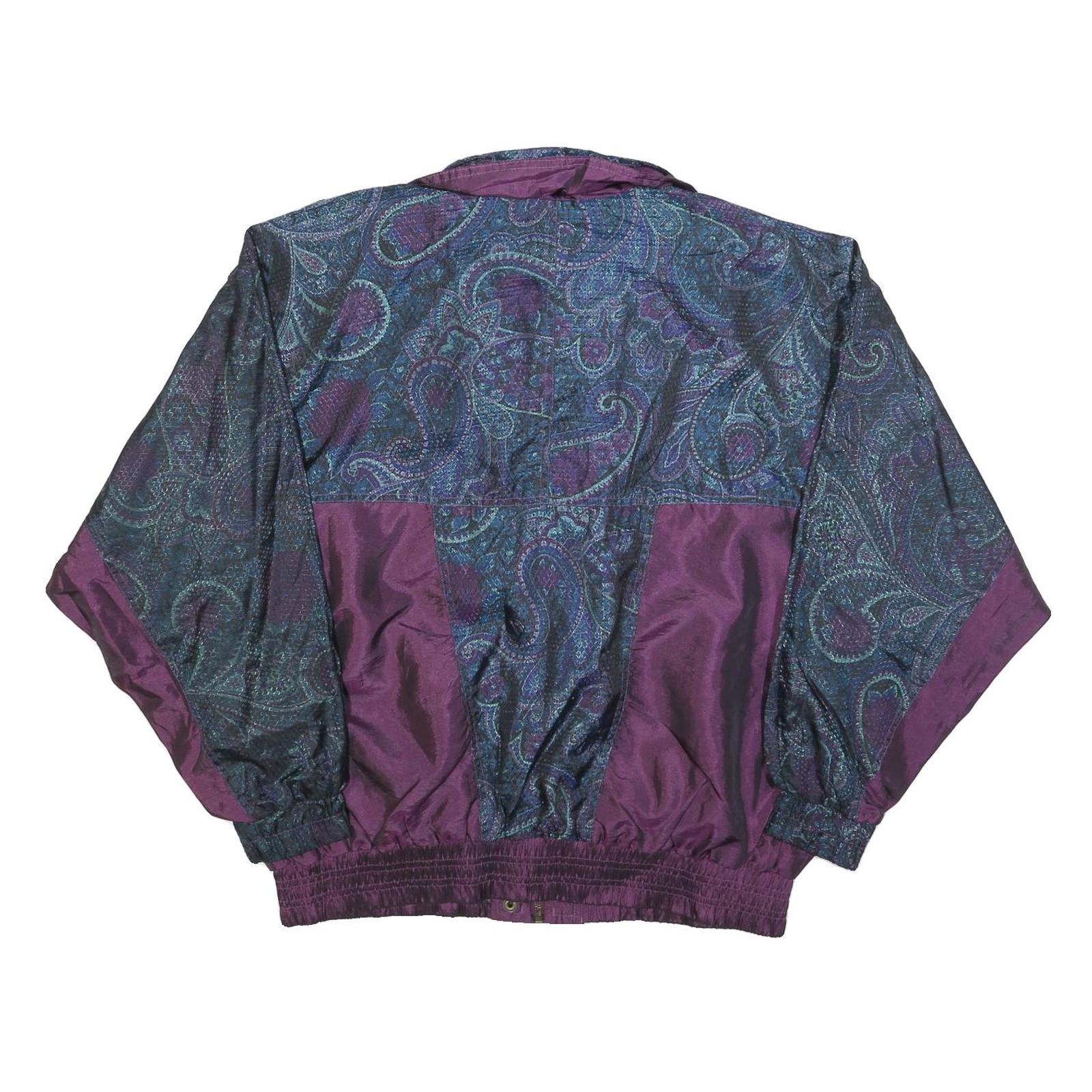 LAVON Womens Purple Blue Paisley Jacket L Polyester Blend Zip Casual Patterned