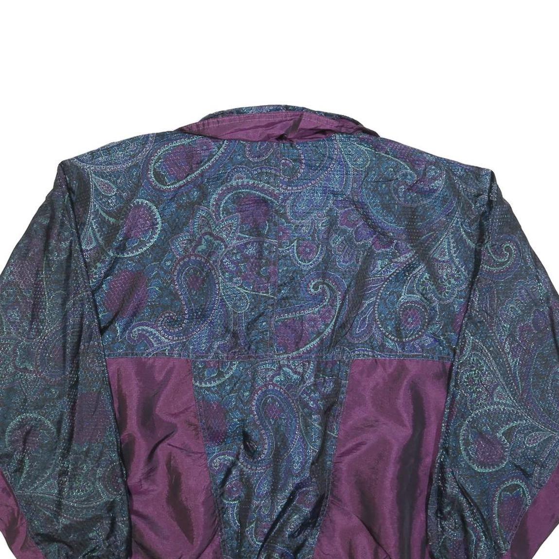 LAVON Womens Purple Blue Paisley Jacket L Polyester Blend Zip Casual Patterned