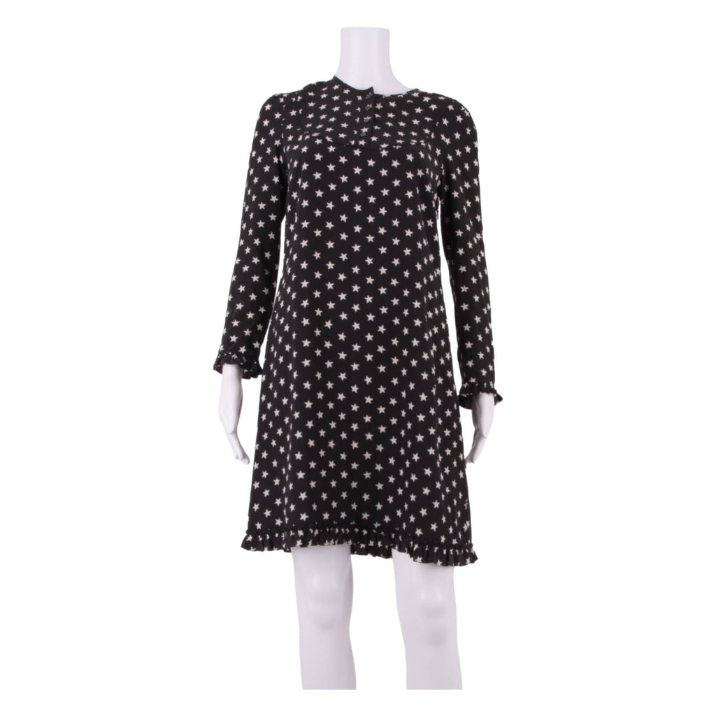 J.CREW All Over Star Print Womens Shift Dress Black Silk Knee Length XS