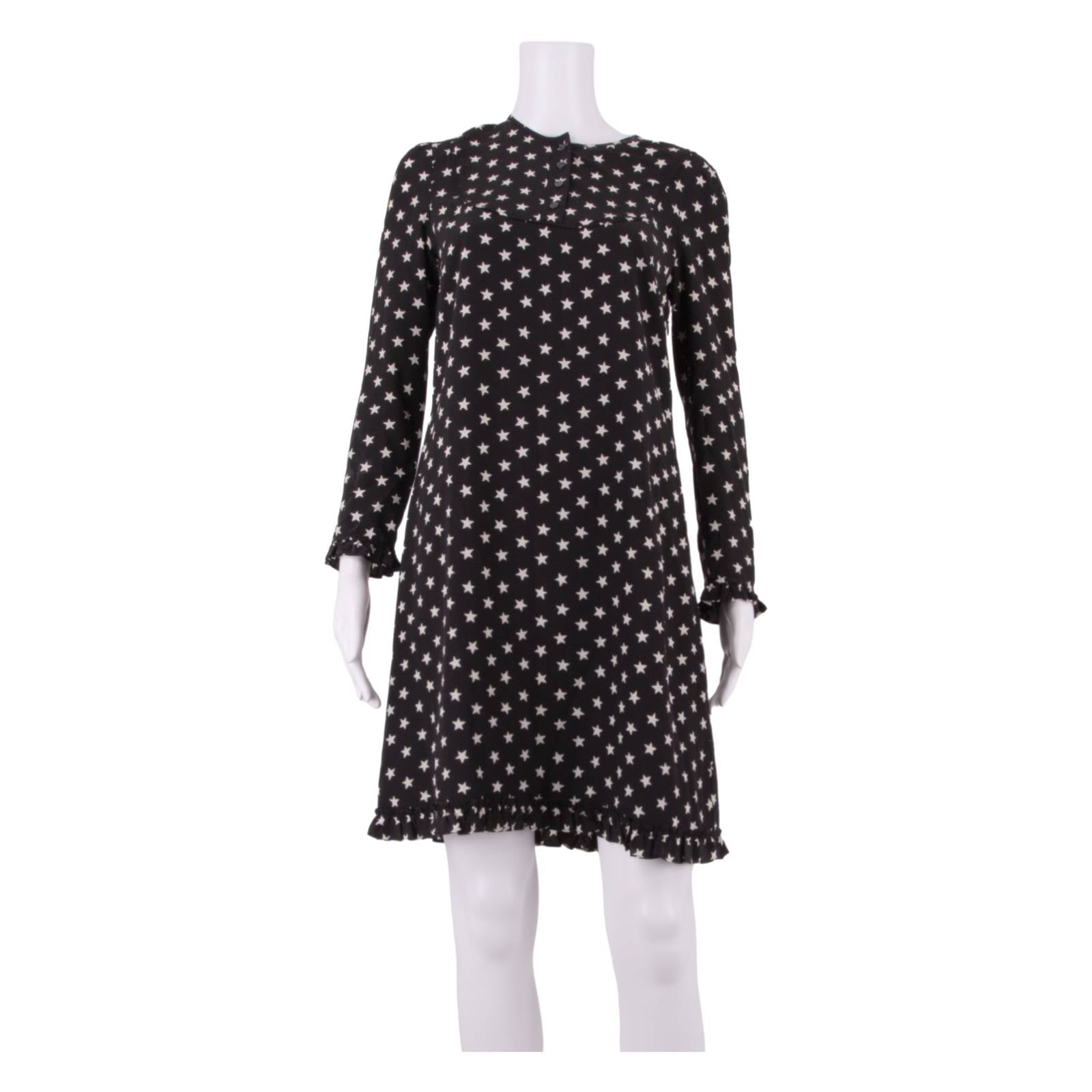 J.CREW All Over Star Print Womens Shift Dress Black Silk Knee Length XS