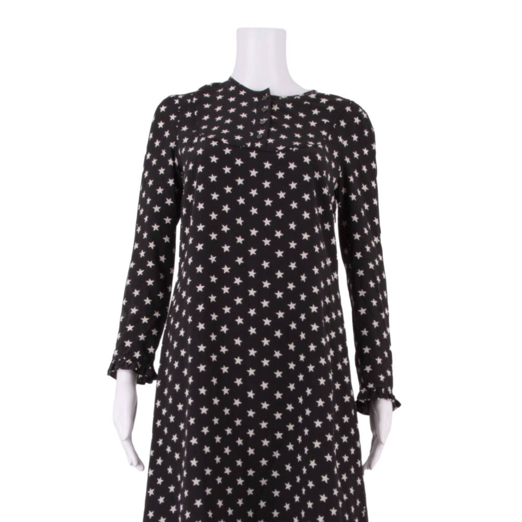 J.CREW All Over Star Print Womens Shift Dress Black Silk Knee Length XS