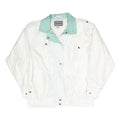 NEYELLE Womens White & Aqua Zip Jacket L Polyester Blend Lightweight Casual