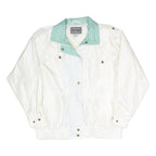 NEYELLE Womens White & Aqua Zip Jacket L Polyester Blend Lightweight Casual