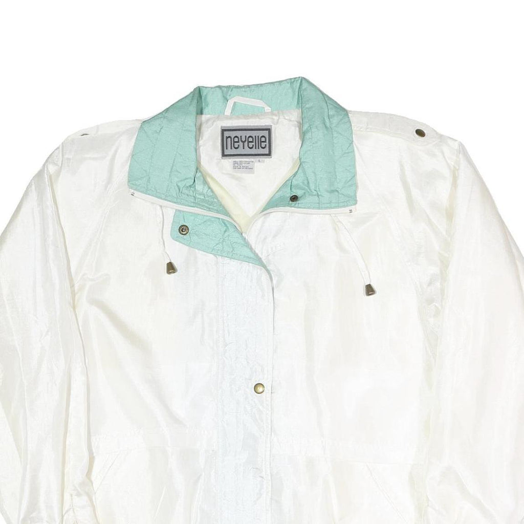 NEYELLE Womens White & Aqua Zip Jacket L Polyester Blend Lightweight Casual