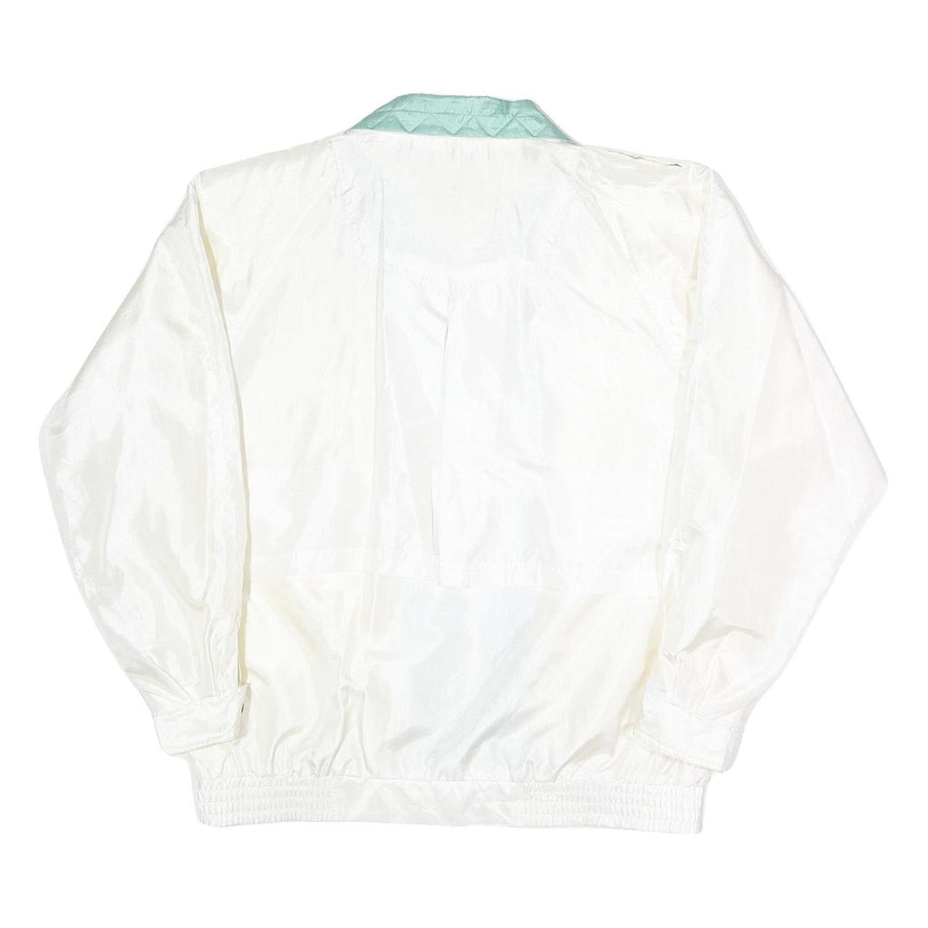 NEYELLE Womens White & Aqua Zip Jacket L Polyester Blend Lightweight Casual