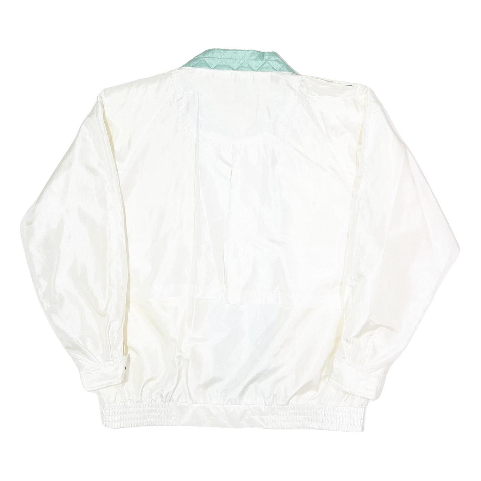 NEYELLE Womens White & Aqua Zip Jacket L Polyester Blend Lightweight Casual