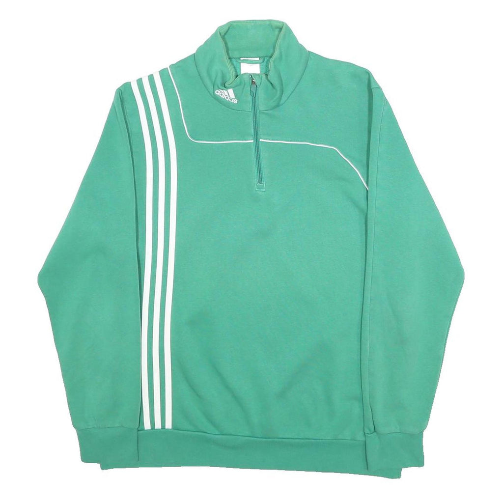 ADIDAS Mens Green Crew Neck L Sweatshirt Cotton Blend 3 Stripe Sports Pullover