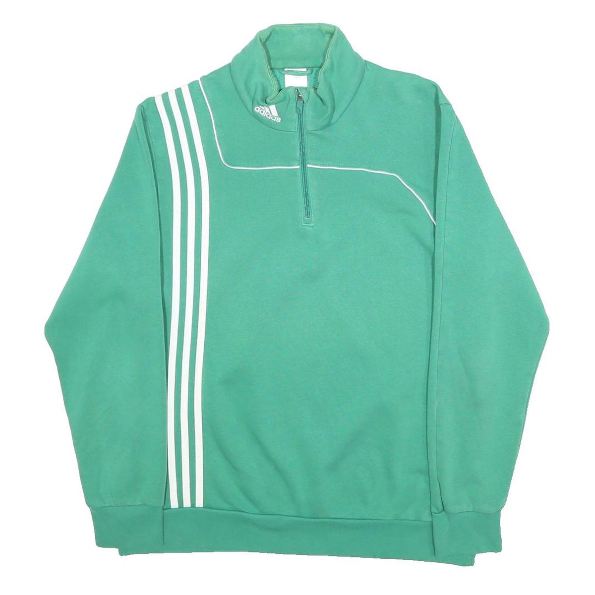ADIDAS Mens Green Crew Neck L Sweatshirt Cotton Blend 3 Stripe Sports Pullover