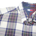 TOMMY HILFIGER Mens White & Blue Check Shirt XL Classic Cotton Button Down