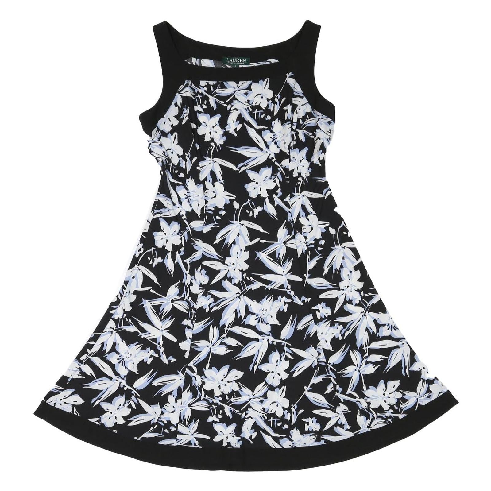 LAUREN RALPH LAUREN Womens Black & White Floral Fit & Flare Polyester Dress UK 8
