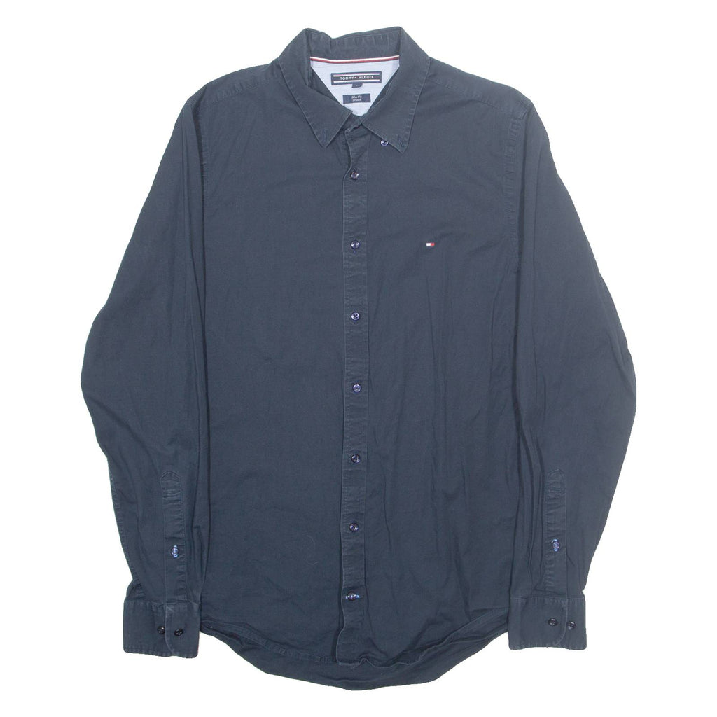 TOMMY HILFIGER Mens Plain Shirt Blue Long Sleeve M
