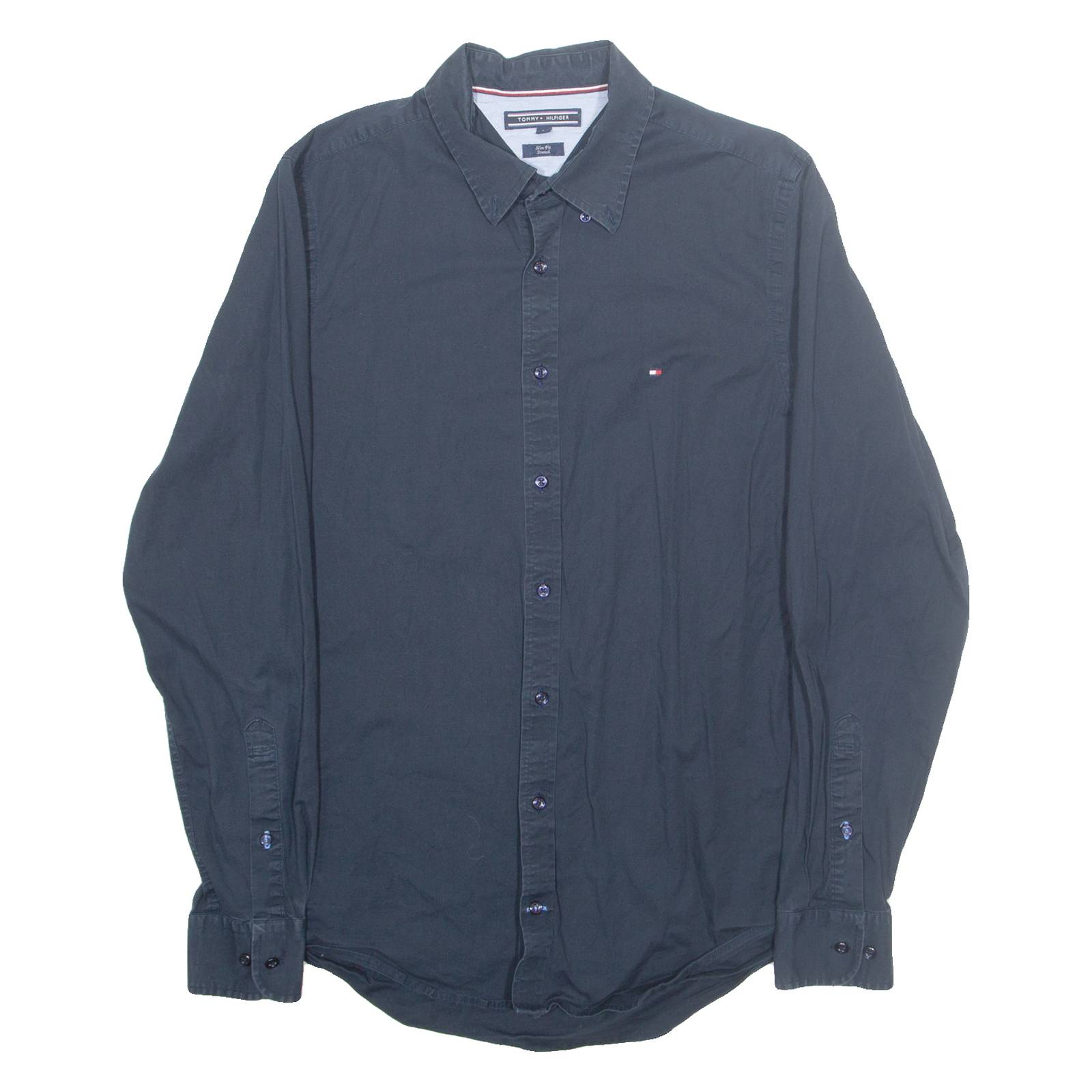 TOMMY HILFIGER Mens Plain Shirt Blue Long Sleeve M