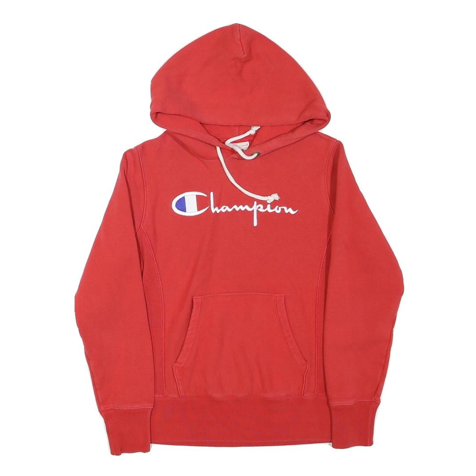 CHAMPION Womens Red Hoodie XS Cotton Blend Classic Logo Pullover