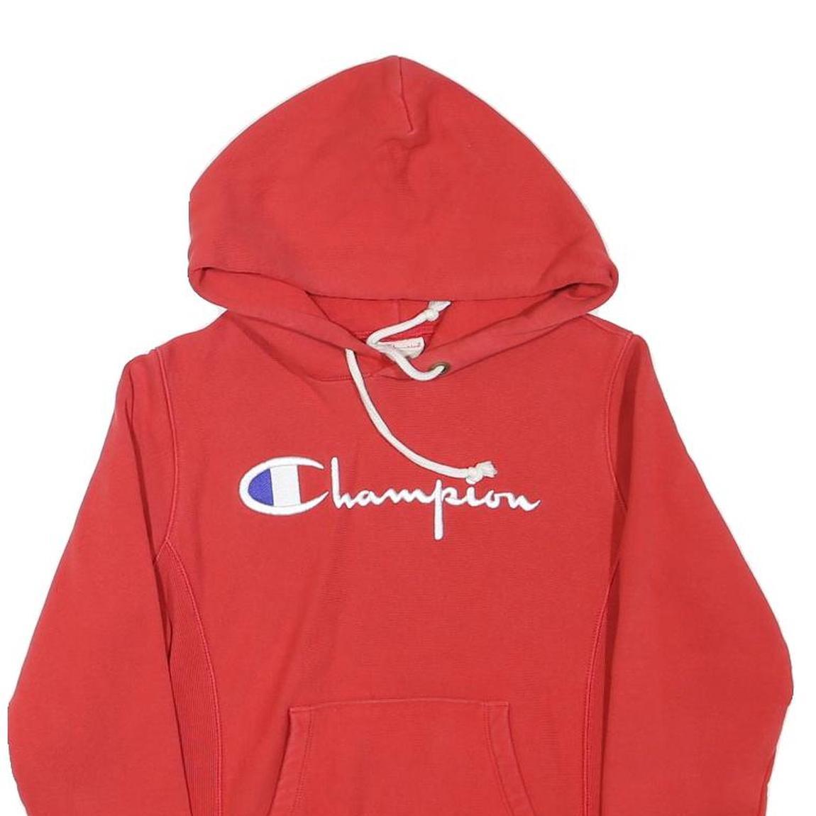 CHAMPION Womens Red Hoodie XS Cotton Blend Classic Logo Pullover