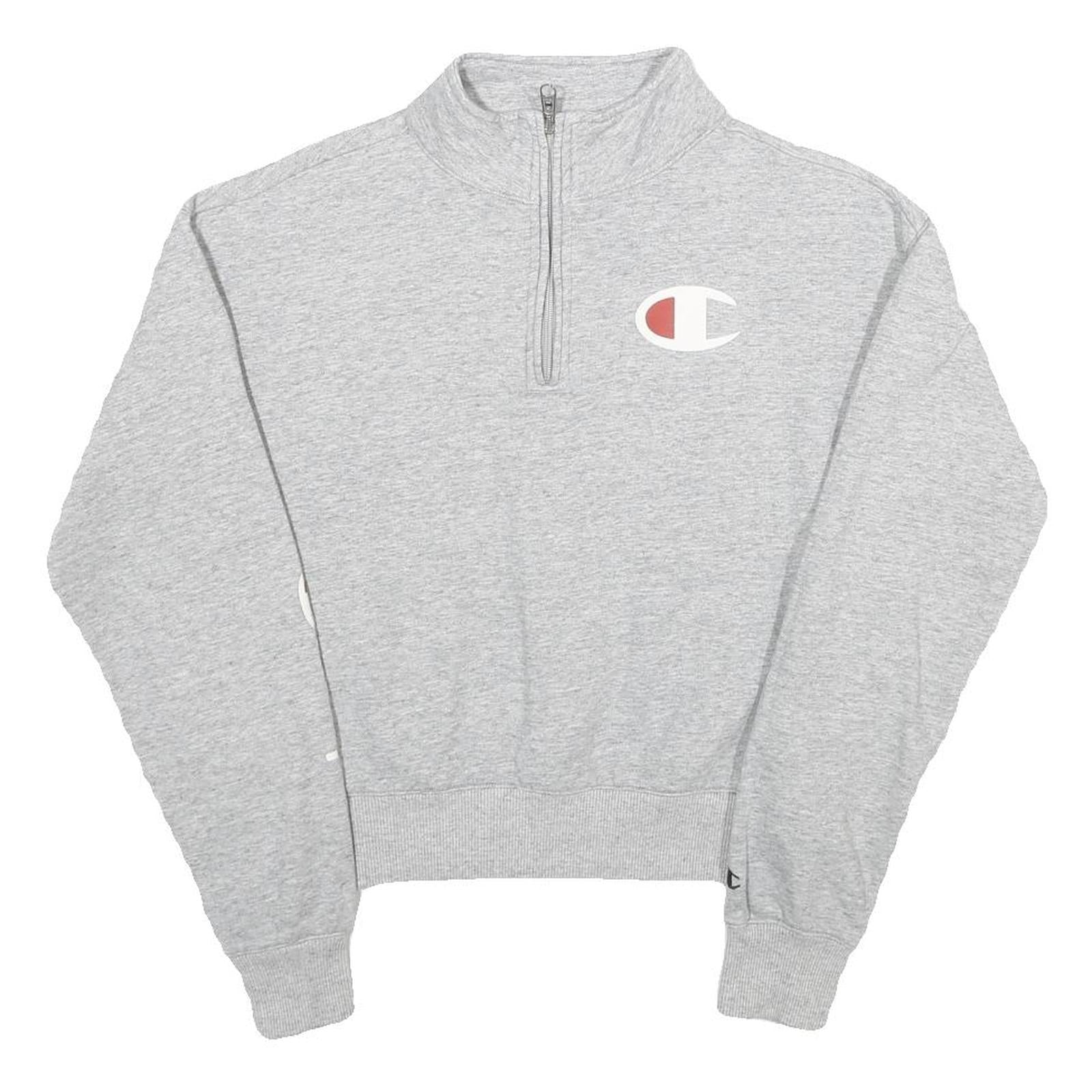 CHAMPION Womens Grey Half Zip S Cotton Blend Casual Sweatshirt