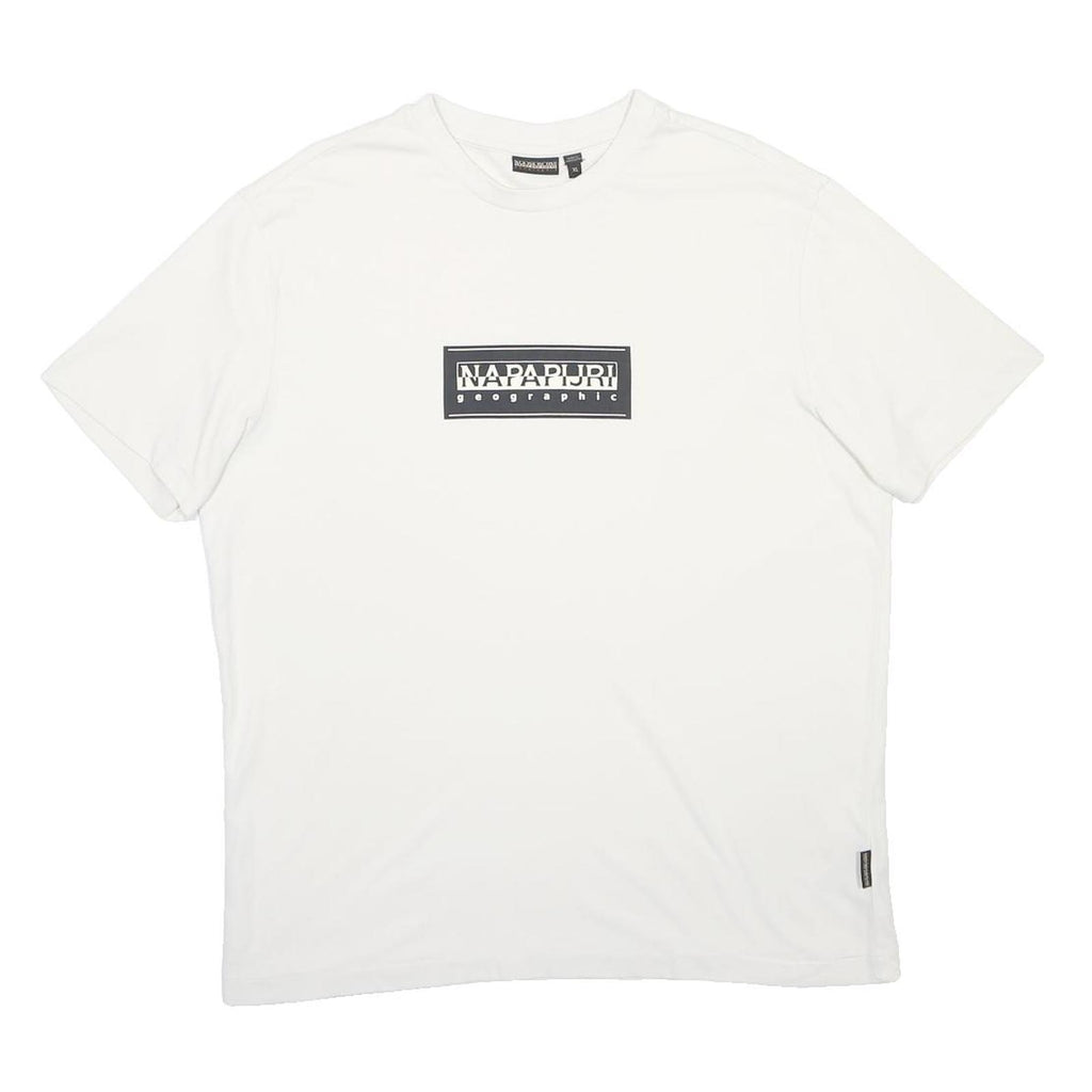 NAPAPIJRI Mens White Graphic T-Shirt XL Short Sleeve Crew Neck Cotton Blend